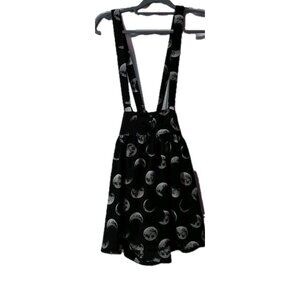 Hot Topic Skirt Size Medium Suspenders Moon Phase Button Front Black Gray